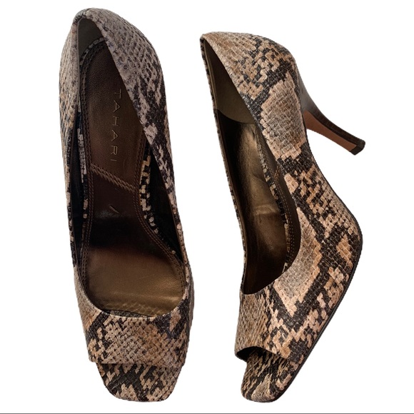 Tahari Shoes - Tahari Snakeskin Peep Toe Heels